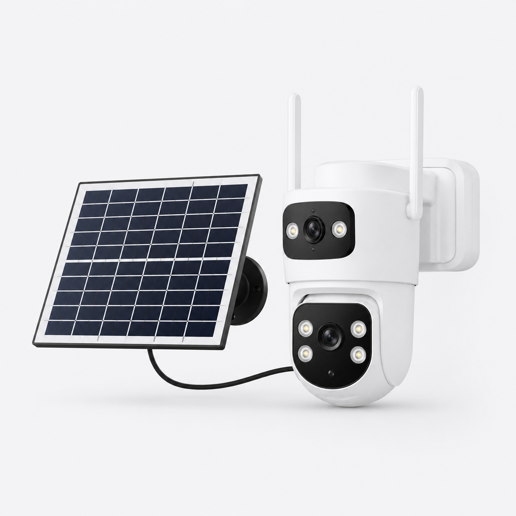 Yoosee B20 4G LTE battery outdoor AI camera with solar panel, front view