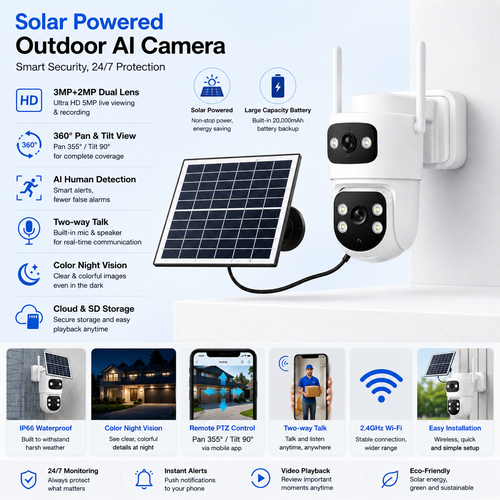 Yoosee B20 4G solar outdoor AI security camera with twin antennas, angled view